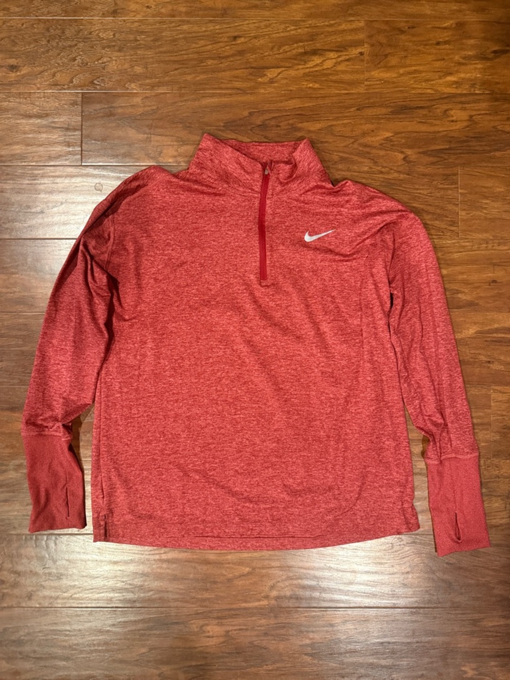 Nike Heathered Red Quarter-Zip Top with White Swoosh- large NWOT